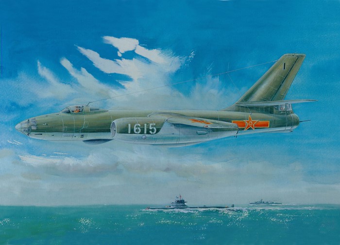 Airplane and submarines in the ocean