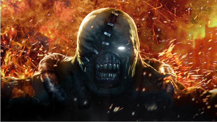Nemesis from Resident Evil in flames