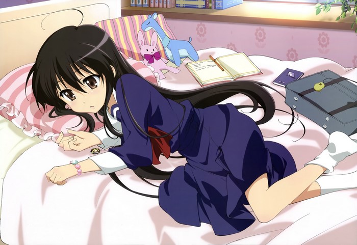 Shana from Shakugan no Shana lying on a bed