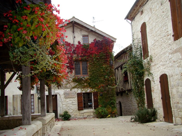 Houses in France with autumn foliage