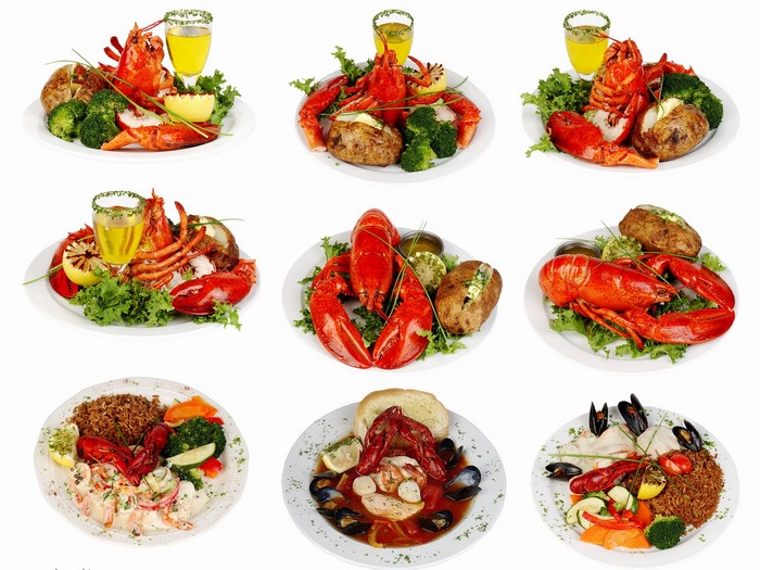 Various seafood dishes with lobster and sides