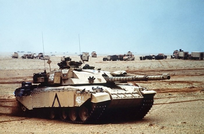 Challenger 2 tanks and support vehicles in desert