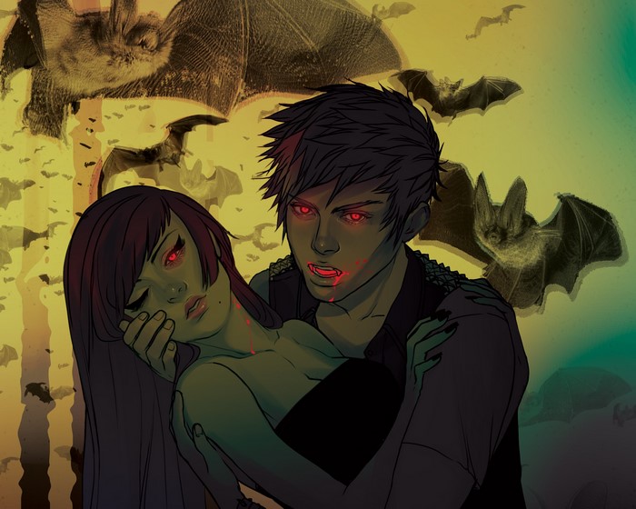 Vampire couple with bats