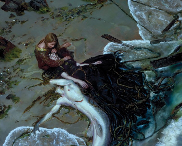 Mermaid and woman by the sea