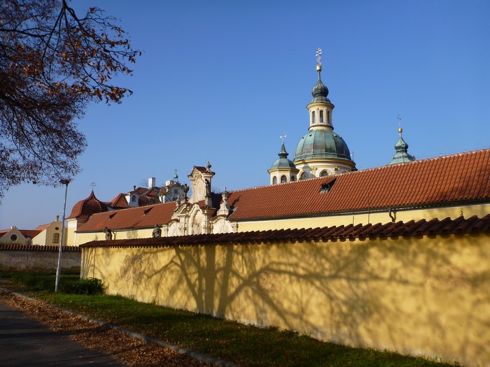 Monastery complex with domes and red tiled roofs