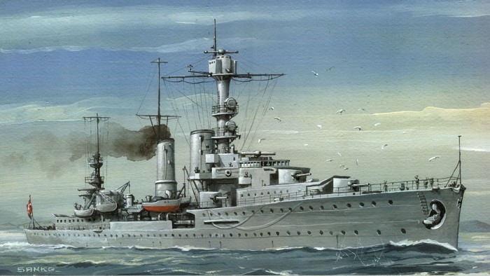 Painting of a Battleship Sailing on the Ocean