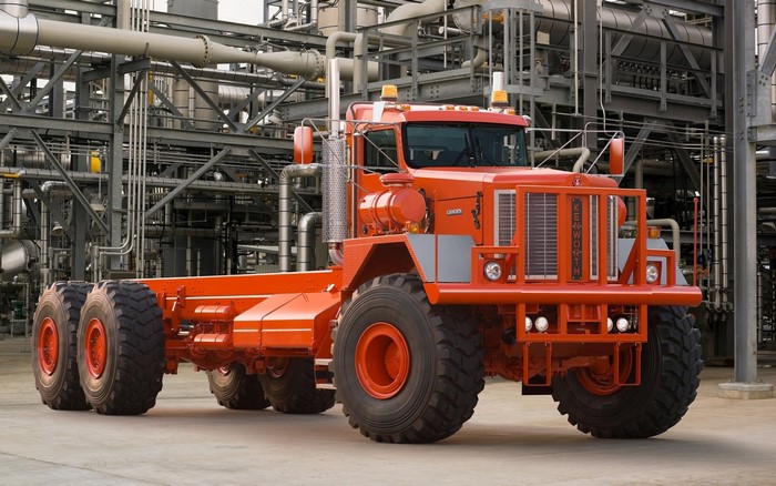 Orange Kenworth heavy-duty truck chassis