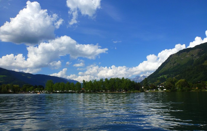 Zeller See Lake in Austria with Mountains and Clouds