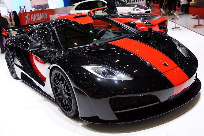 Black McLaren MP4-12C with red stripes