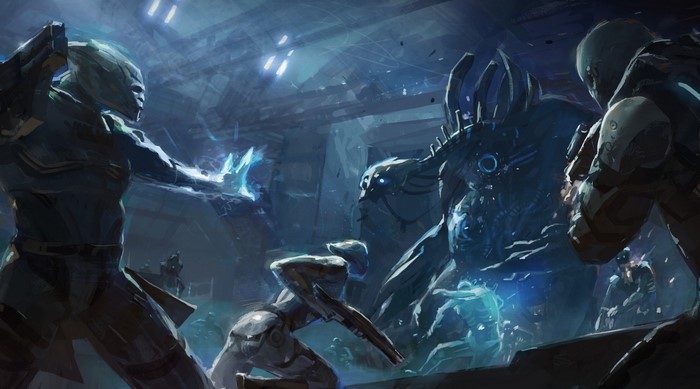 Mass Effect 3 battle scene with aliens and soldiers