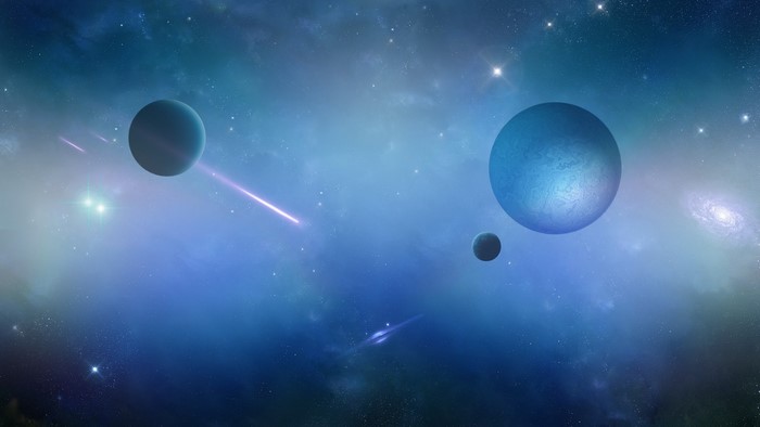 Planets and galaxies in deep space