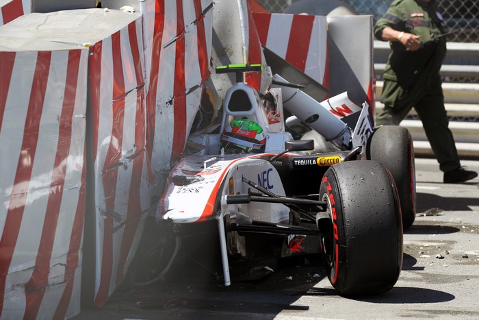 Formula 1 car crashed into barrier