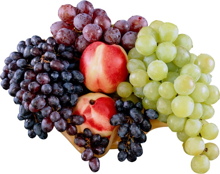 Grapes and peaches in a bowl