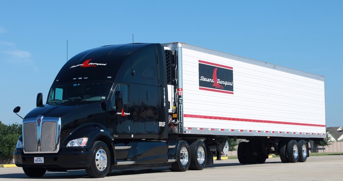 Black Kenworth Semi-Truck with Stevens Transport Trailer