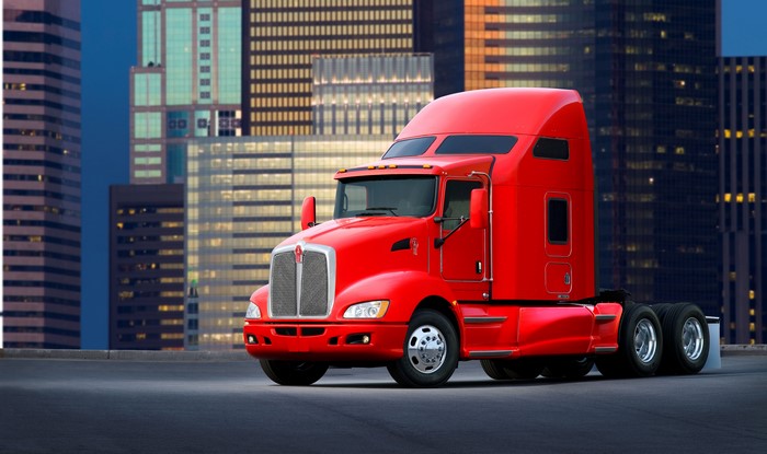 Red Kenworth Truck in City