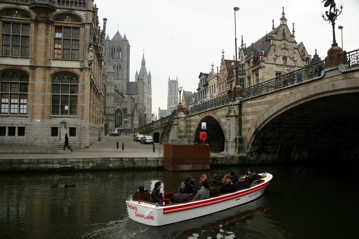Boat tour on a canal in Ghent, Belgium