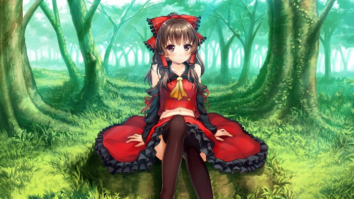 Reimu Hakurei from Touhou Project in a forest