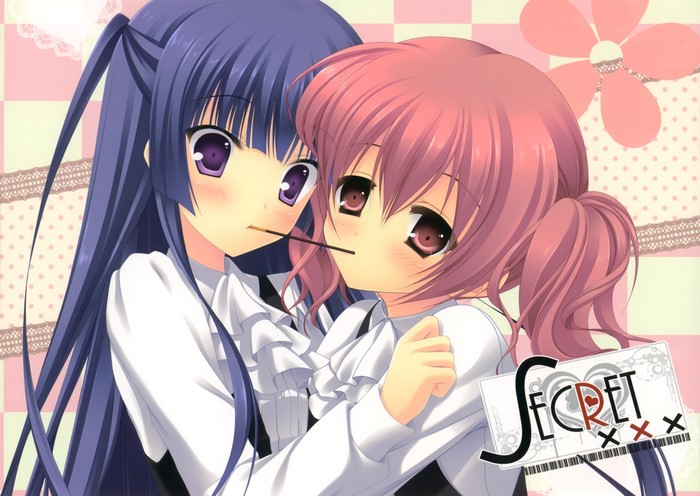 Two girls sharing a Pocky stick from Inu x Boku SS