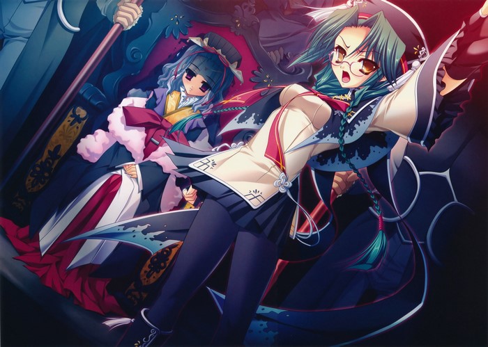 Two anime girls in traditional Japanese attire