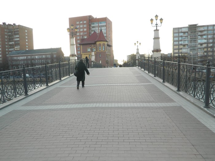 Bridge in Kaliningrad with people walking