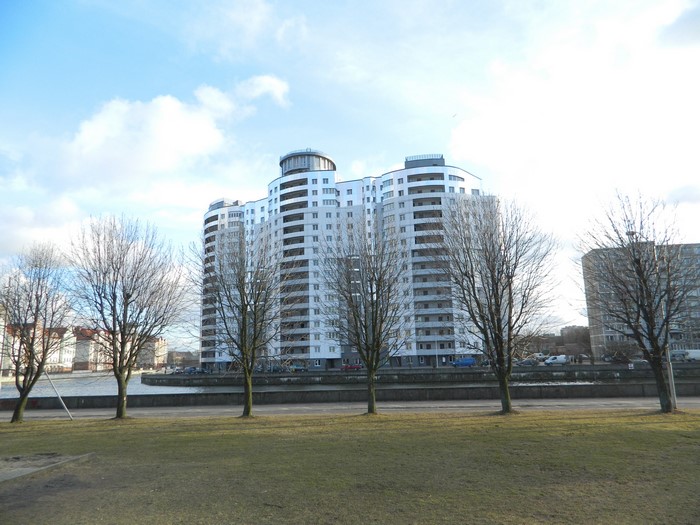 Modern apartment buildings on the waterfront in Kaliningrad, Russia