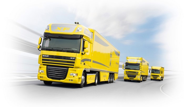 Yellow DAF XF Trucks on a Road
