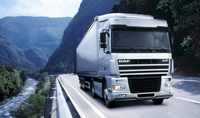 DAF XF Truck driving on a mountain road
