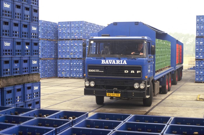 Blue DAF Truck with Bavaria Logo and Beer Crates