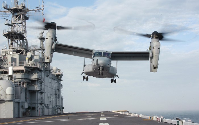 MV-22 Osprey landing on aircraft carrier