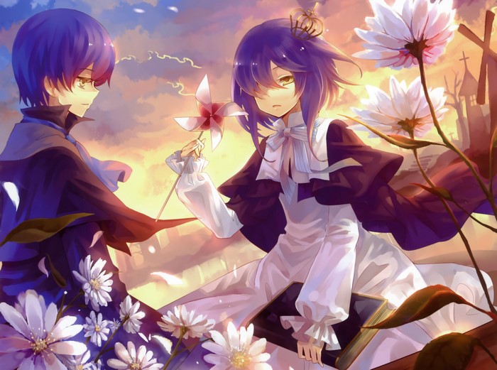 Anime characters with pinwheel and flowers