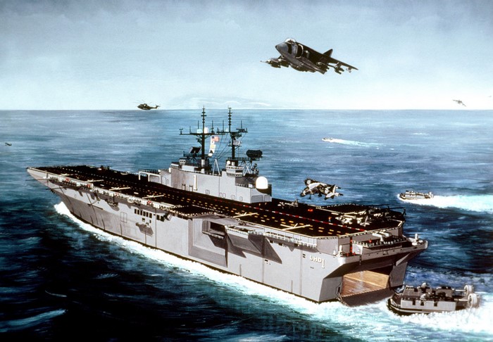 Amphibious Assault Ship with Aircraft and Hovercraft