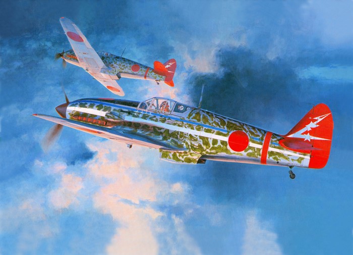 Two Japanese fighter planes in flight
