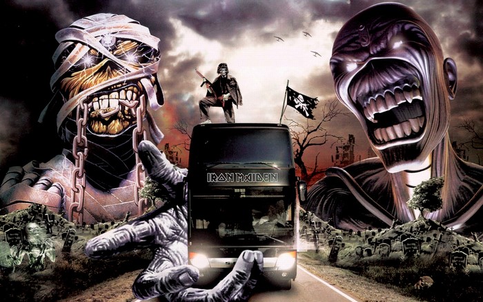 Iron Maiden Eddie and Tour Bus in Graveyard