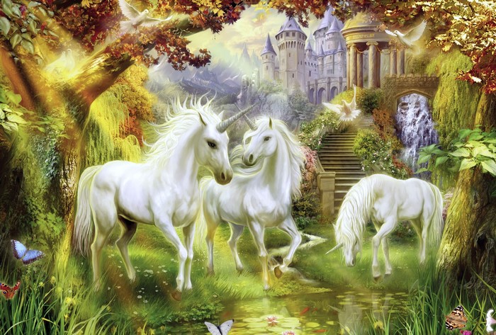 Magical Unicorns in a Fantasy Landscape with Castle