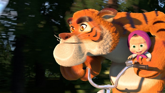 Masha and the Bear on a Bicycle