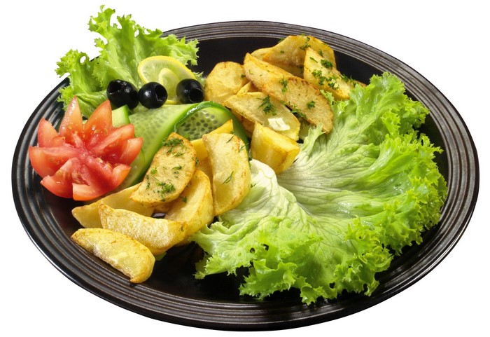Salad with potato wedges and olives