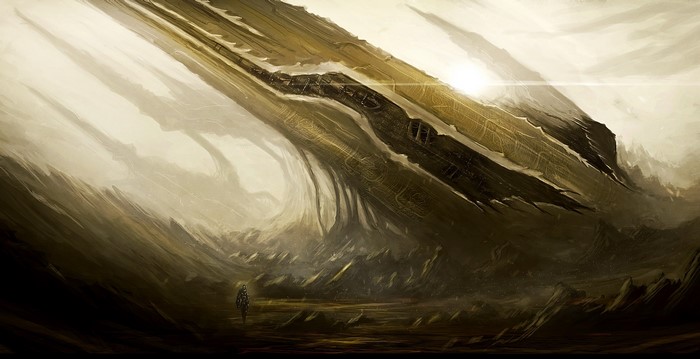 Alien landscape with a lone figure