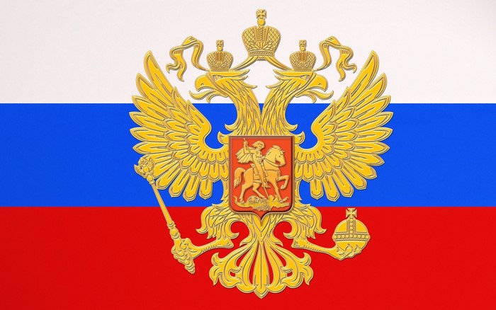 Russia flag with double-headed eagle coat of arms