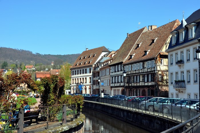 Canal-side buildings in a French town
