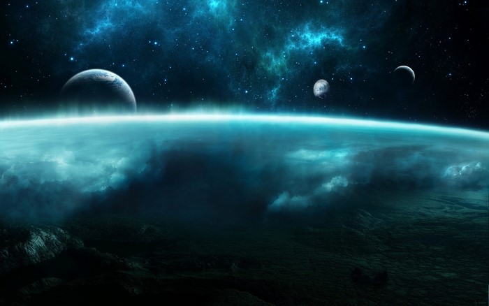 Planets and moons in a nebula