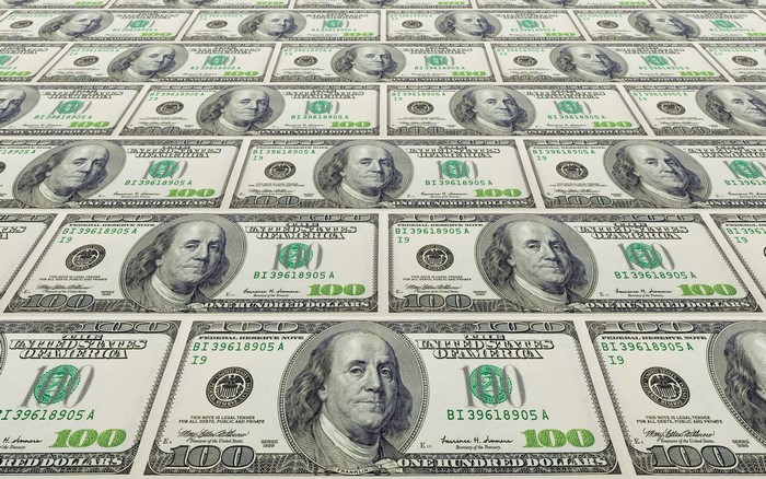 Rows of United States 100 Dollar Bills