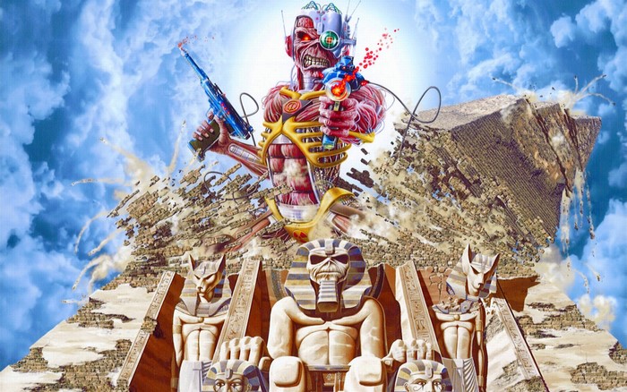 Eddie from Iron Maiden in front of pyramids