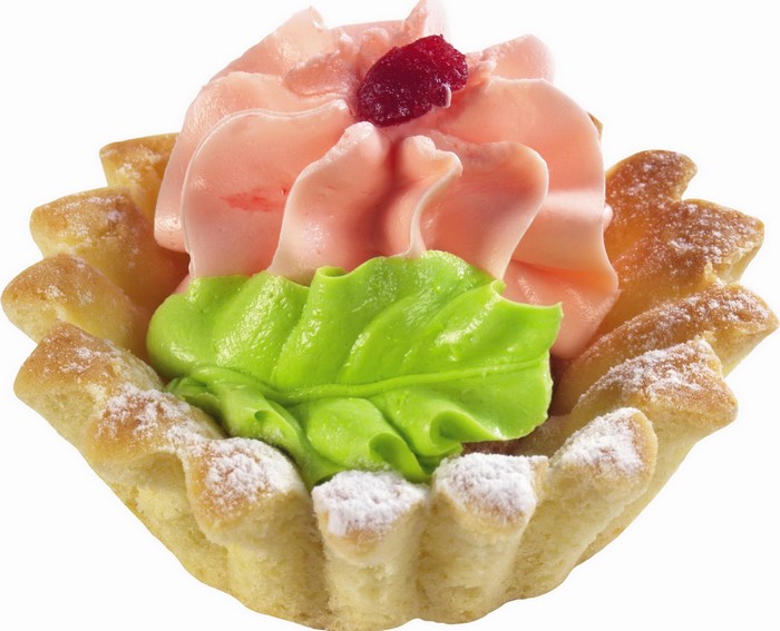 Flower-shaped cake with pink frosting and raspberry