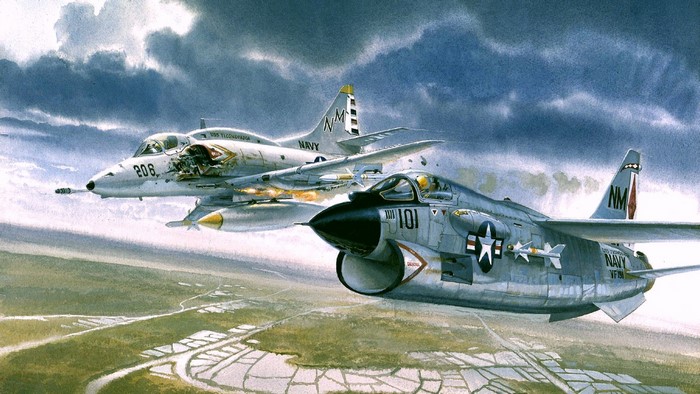 Douglas A-4 Skyhawk and LTV A-7 Corsair II aircraft in flight