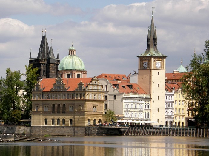 Prague, Czech Republic cityscape with river and buildings