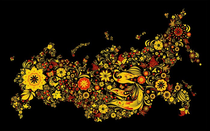 Map of Russia in Khokhloma style
