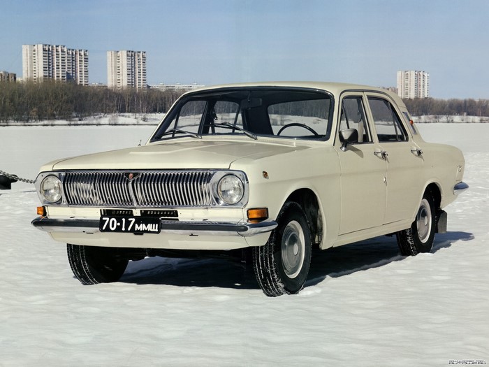 White GAZ-24 Volga car on snow