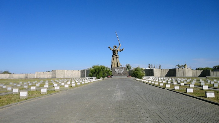 The Motherland Calls monument and cemetery in Volgograd