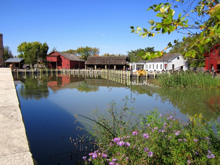 Historic buildings on a canal in Michigan