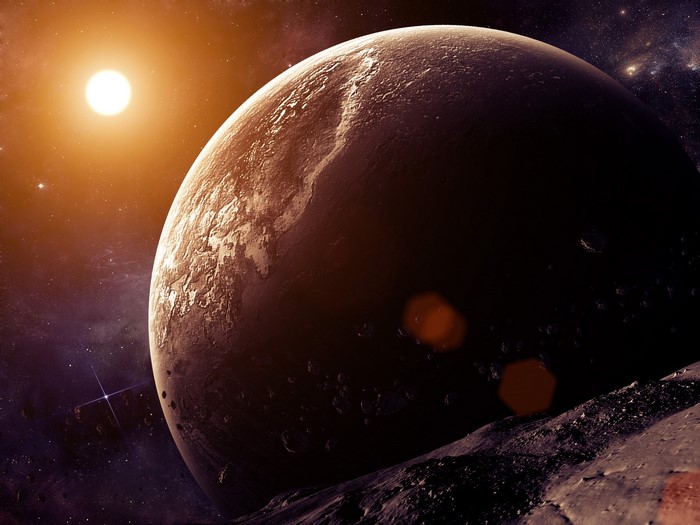 Planet and Sun in Space